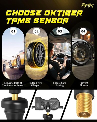 Oktiger 433MHz TPMS Sensor Pre-Programmed Fit for Jeep Grand Cherokee 2016-2022, Compass 2017-2022, Renegade, for Dodge Durango Dart, for Chrysler 200, Tire Pressure Monitoring Sensor, OE#68313387AB in Kuwait