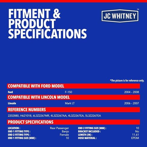 خرطوم هيدروليكي JC Whitney JFBAJCWBHH00212 للفرامل الخلفية اليمنى - متوافق مع Ford F-150 2004-2008، Lincoln Mark LT 2006-2007 in Kuwait