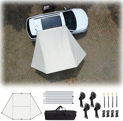 Car Side Awning Tent for Bollinger B2 2024-2025 Pickup 5-Seater, Oxford Fabric Camping Vehicle Side Sun Shelter Portable Tailgate Shelter,Off White-2m Aluminum Rod Set in Kuwait