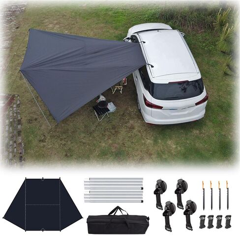 Car Side Awning Tent for Jeep Gladiator 2020-2025 Pickup Truck 5-Seater, Oxford Fabric Camping Vehicle Side Sun Shelter Portable Tailgate Shelter,Black-2m Aluminum Rod Set in Kuwait