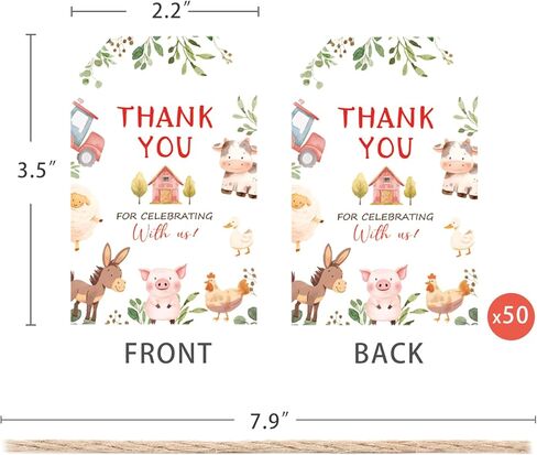 50pcs Farm Animals Thank You Tags, Barnyard Party Gift Tags for Farm Themed Birthday and Baby Shower Party Gift Wrapping Decoration (red) in Saudi Arabia