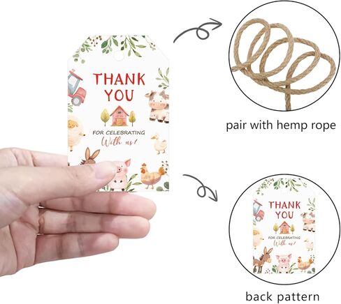 50pcs Farm Animals Thank You Tags, Barnyard Party Gift Tags for Farm Themed Birthday and Baby Shower Party Gift Wrapping Decoration (red) in Saudi Arabia