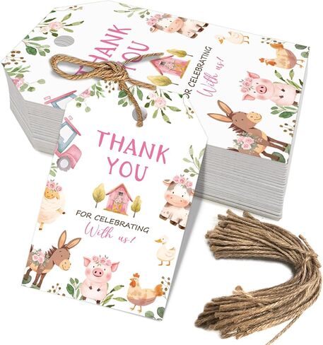50pcs Farm Animals Thank You Tags, Barnyard Party Gift Tags for Farm Themed Birthday and Baby Shower Party Gift Wrapping Decoration (red) in Saudi Arabia
