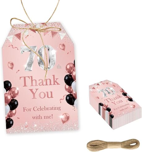 Rose Gold 50th Birthday Thank You Tags, Cheer to 50 Years Paper Gift Tag for Women, Happy 50th Birthday Thank You Gift Labels with String for 50th Anniversary Party Decoration in Saudi Arabia