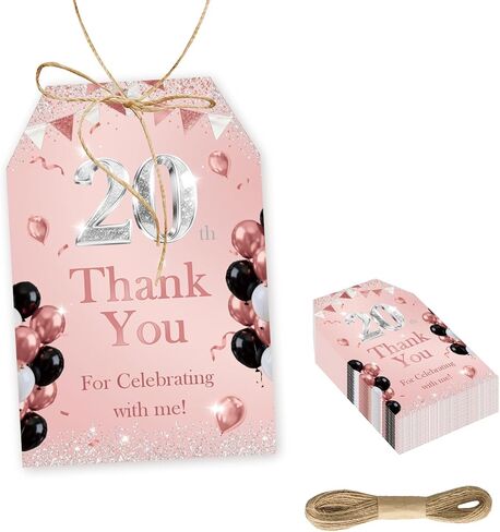 Rose Gold 50th Birthday Thank You Tags, Cheer to 50 Years Paper Gift Tag for Women, Happy 50th Birthday Thank You Gift Labels with String for 50th Anniversary Party Decoration in Kuwait