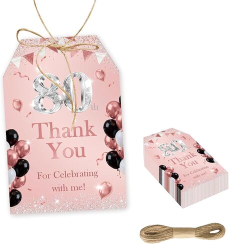 Rose Gold 50th Birthday Thank You Tags, Cheer to 50 Years Paper Gift Tag for Women, Happy 50th Birthday Thank You Gift Labels with String for 50th Anniversary Party Decoration in Kuwait