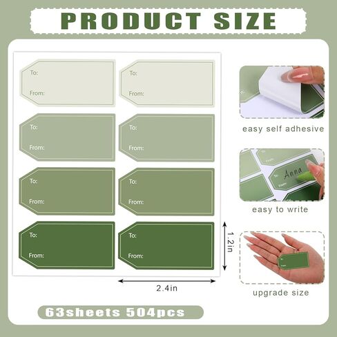 Whaline 504Pcs Sage Green Gift Tag Stickers to and from Stickers 4 Green Styles Adhesive Labels for Back to School Classroom Office Wedding Birthday Baby Shower Party Favors, 1.2 x 2.4 Inch in Kuwait