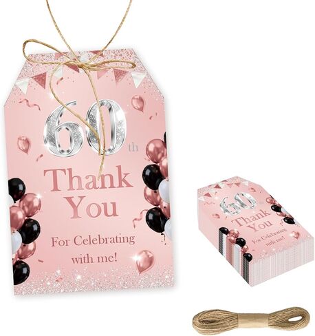 Rose Gold 50th Birthday Thank You Tags, Cheer to 50 Years Paper Gift Tag for Women, Happy 50th Birthday Thank You Gift Labels with String for 50th Anniversary Party Decoration in Kuwait