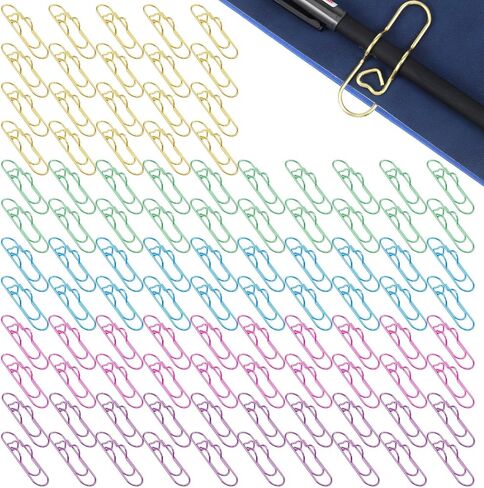 100 Pcs Heart-Shaped Paper Clip Pen Holder for Notebook, Bulk Set of Decorative Metal Pen Clip Organizers - 5 Colors (Gold, Green, Pink, Purple, Blue) for Office, Planner & Journal in Kuwait