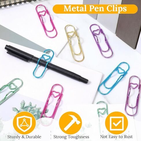 100 Pcs Heart-Shaped Paper Clip Pen Holder for Notebook, Bulk Set of Decorative Metal Pen Clip Organizers - 5 Colors (Gold, Green, Pink, Purple, Blue) for Office, Planner & Journal in Kuwait