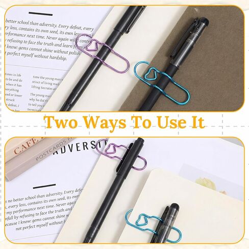 100 Pcs Heart-Shaped Paper Clip Pen Holder for Notebook, Bulk Set of Decorative Metal Pen Clip Organizers - 5 Colors (Gold, Green, Pink, Purple, Blue) for Office, Planner & Journal in Kuwait