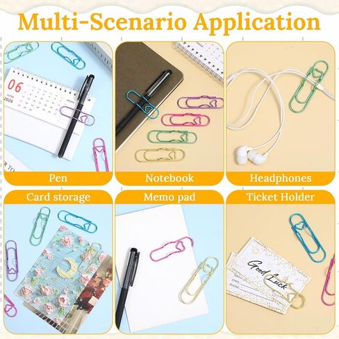 100 Pcs Heart-Shaped Paper Clip Pen Holder for Notebook, Bulk Set of Decorative Metal Pen Clip Organizers - 5 Colors (Gold, Green, Pink, Purple, Blue) for Office, Planner & Journal in Kuwait