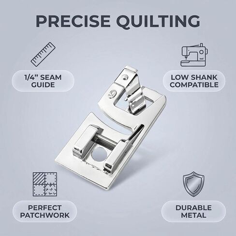 1/4 Inch Quilting Patchwork Sewing Machine Presser Foot - Quarter Inch Seam Guide Foot for Low Shank Snap-On Sewing Machine, Metal Edge Guide Foot for Quilting Piecing Precise Seam Allowance (Silver) in Kuwait