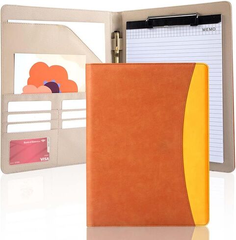 [BRAVE ELK] A4 Clipboard Folder with 25 Memo Sheets, PU Leather Padfolio Business Organizer, Professional Resume Portfolio with Pen Holder, Document Case for Job Interview, Conference, Office in Saudi Arabia