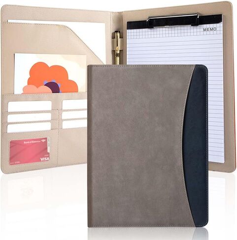 [BRAVE ELK] A4 Clipboard Folder with 25 Memo Sheets, PU Leather Padfolio Business Organizer, Professional Resume Portfolio with Pen Holder, Document Case for Job Interview, Conference, Office in Saudi Arabia