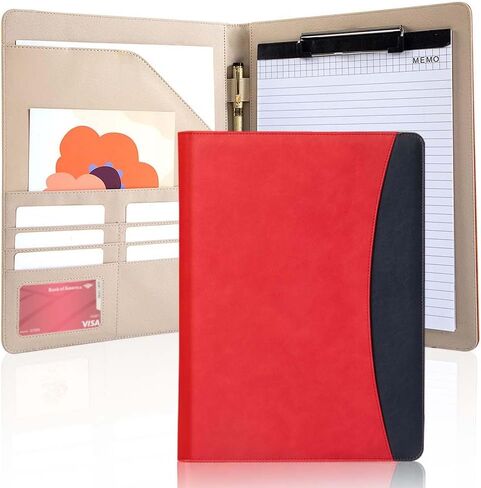 [BRAVE ELK] A4 Clipboard Folder with 25 Memo Sheets, PU Leather Padfolio Business Organizer, Professional Resume Portfolio with Pen Holder, Document Case for Job Interview, Conference, Office in Saudi Arabia