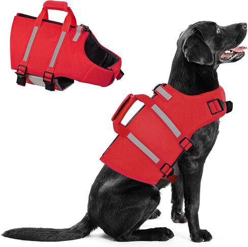 Queenmore Dog Life Jacket,Dog Life Vest for Swimming,Small Dog Swim Vest,Lightweigth Adjustable Reflective Puppy Pet Float Life Preserver Vest with Back Zip,Rescue Handle,Metal Hook (Green S) in Kuwait