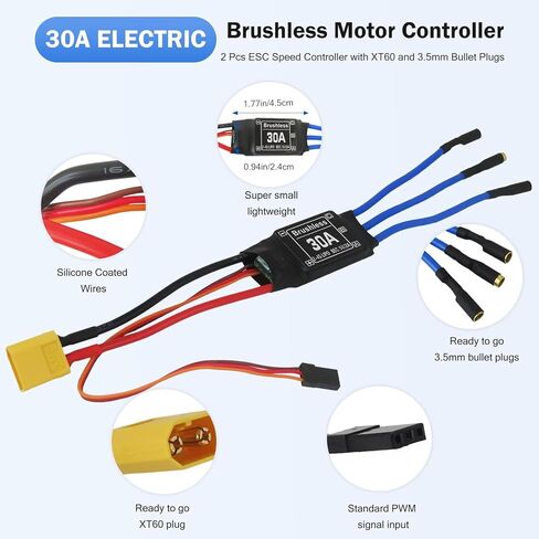 2PCS 30A Compatible with ESC,Electric Speed Controller with XT60 & 3.5mm Bullet Plug for RC Models RC Car RC Boats in Kuwait