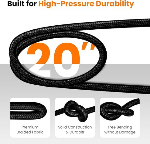 20 Inch Tire Inflator Hose, All-Metal Quick-Connect Locking Chuck with 360° Swivel End, High-Pressure Extension Tube for Car, Motorcycle, Bike Air Pump & Compressor in Saudi Arabia