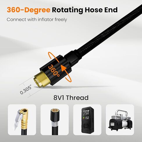 20 Inch Tire Inflator Hose, All-Metal Quick-Connect Locking Chuck with 360° Swivel End, High-Pressure Extension Tube for Car, Motorcycle, Bike Air Pump & Compressor in Saudi Arabia
