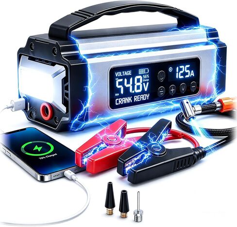 Portable 10-in-1 9000A Car Battery Jump Starter with 200PSI Air Compressor 65W Charger Premium Roadside Emergency Power Station Jump Box & Power Bank for Family Travel, SUV, Truck in Saudi Arabia