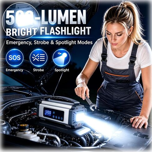 Portable 10-in-1 9000A Car Battery Jump Starter with 200PSI Air Compressor 65W Charger Premium Roadside Emergency Power Station Jump Box & Power Bank for Family Travel, SUV, Truck in Saudi Arabia