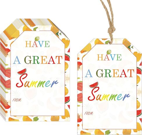50 Pcs Summer Gift Tags with String Fruit Theme Have a Great Summer Hanging Tags 3.8 x 2.2 Inch End of School Year Teacher Appreciation Gift Labels Happy Hello Summer Party Decor for Kids Students in Kuwait