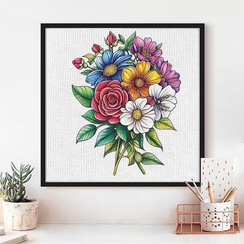 Cross Stitch Kits - Cute Colorful Bouquet Series | Beginner DIY Embroidery Kit with 11CT Fabric & Vibrant Threads | DIY Mindful Gift for Home/Office Decor 9.45 x 9.45 Inch-3-18 in Kuwait