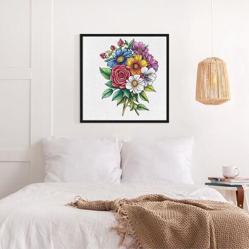 Cross Stitch Kits - Cute Colorful Bouquet Series | Beginner DIY Embroidery Kit with 11CT Fabric & Vibrant Threads | DIY Mindful Gift for Home/Office Decor 9.45 x 9.45 Inch-3-18 in Kuwait