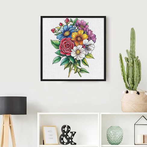 Cross Stitch Kits - Cute Colorful Bouquet Series | Beginner DIY Embroidery Kit with 11CT Fabric & Vibrant Threads | DIY Mindful Gift for Home/Office Decor 9.45 x 9.45 Inch-3-18 in Kuwait