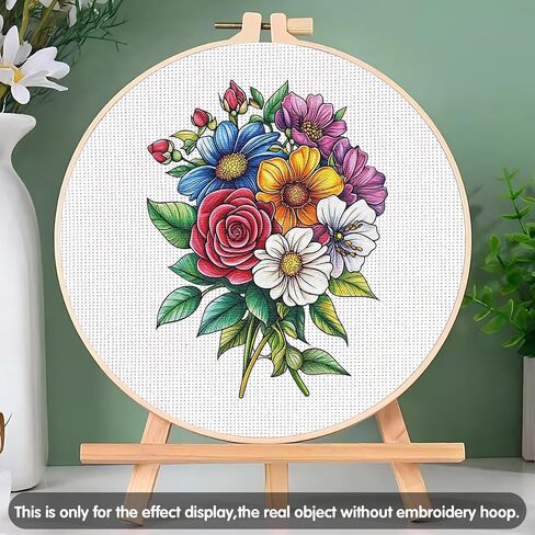 Cross Stitch Kits - Cute Colorful Bouquet Series | Beginner DIY Embroidery Kit with 11CT Fabric & Vibrant Threads | DIY Mindful Gift for Home/Office Decor 9.45 x 9.45 Inch-3-18 in Kuwait