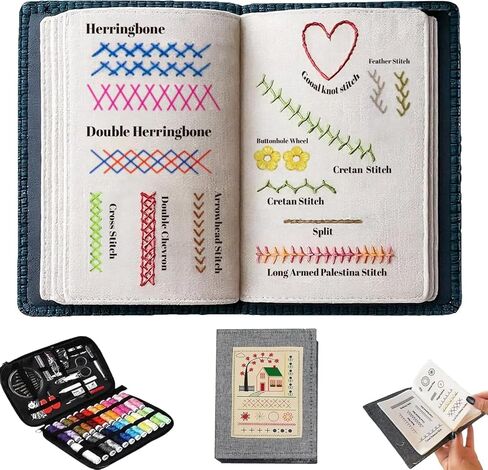 DELRRYJ 2026 Upgraded Embroidery Stitch Book Kit, 108 Patterns with Tools & Tutorials, Beginner Embroidery Kit, Portable All in One Hand Embroidery Book for Adults & DIY Craft Lovers in Saudi Arabia