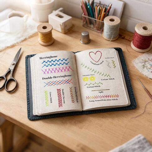 DELRRYJ 2026 Upgraded Embroidery Stitch Book Kit, 108 Patterns with Tools & Tutorials, Beginner Embroidery Kit, Portable All in One Hand Embroidery Book for Adults & DIY Craft Lovers in Saudi Arabia