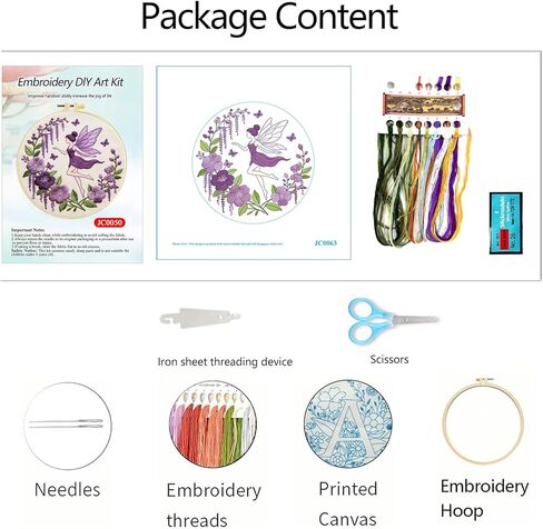 Zhenqing Violet Flower Fairy Embroidery Kit for Beginners, Includes 29x29cm Cotton Fabric, Hoop, Threads & Tools, Printed Pattern, DIY Craft Gift (JC0063 in Kuwait