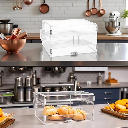 Countertop Pastry Display Case with 3 Tray,Acrylic Bakery Case Display for Cookies,Cupcakes,Muffins,Mini Cake,Food,21"X17"X17",with Serving Tong (3 Tray Disply Case) in Saudi Arabia