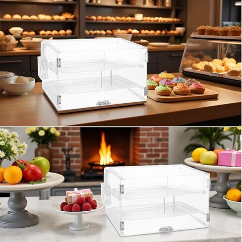 Countertop Pastry Display Case with 3 Tray,Acrylic Bakery Case Display for Cookies,Cupcakes,Muffins,Mini Cake,Food,21"X17"X17",with Serving Tong (3 Tray Disply Case) in Saudi Arabia