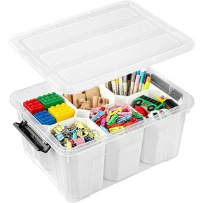 EOENVIVS Clear Storage Tote with 6 Tall Inserts, Stackable craft organizers and storage Box, Plastic Storage Bins with Lids and Handles for Crafts, Jewelry & Sewing, Art Supplies, Markers, Pens in Saudi Arabia