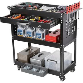 Rolling Tool Cart for Mechanics, 3-Tier Detailing Cart with Wheels, Side Hooks & Handle, Metal Heavy Duty Utility Cart for Warehouse, Garage, Repair Shop & Workshop, 330 lbs Capacity in Saudi Arabia