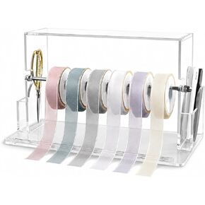Ribbon Storage Rack - Acrylic Ribbon Spool Holder Organizer with Scissor & Tool Storage| - Ideal for Craft Room & Studios, Gift Wrapping Stations, Small Craft Shops and Boutiques - Clear in Saudi Arabia