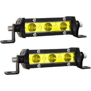 AUXTINGS 2 Pieces 4 inch 15W Amber Yellow Ultra Slim Single Row LED Light Bar Spot Beam with Mounting Bracket for Trucks SUV ATV UTV Boat Lights, 12V 24V Waterproof in Saudi Arabia