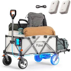 Litheli Electric Wagon Cart with 2 Battery, All-Terrain Wheels & Variable Speed | 200L Capacity, 300 lbs Heavy-Duty Utility Wagon for Camping Beach Garden Shopping in Saudi Arabia