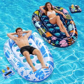 Giant Inflatable Pool Floats,78 x 55 Inches Pool Float Adult Mat with Headrest & Cup Holder Lake Float Raft Water Lounger Multi-Use Swimming Floaty for Party time Beach Outdoor in Kuwait