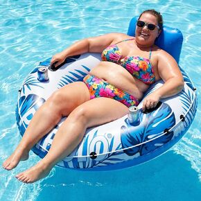 Pool Float Adult, XXL Large Inflatable River Tube Float, 56" River Tubes for Floating Heavy Duty with Mesh Bottom, Comfortable Backrest & 2 Cup Holders & Durable Grab Handles,500 lbs Weight Capacity in Saudi Arabia