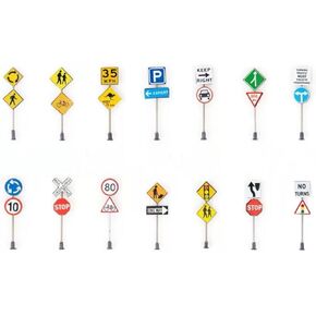 HO Scale 1:87 Miniature Traffic Sign Model Road Street Signs Railway Layout Scenery (Single Head - 14pcs) in Saudi Arabia