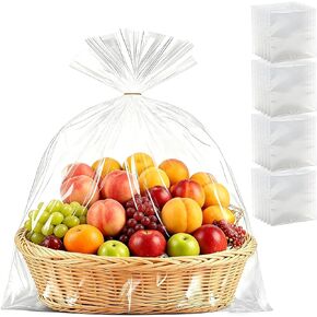 100Pcs Shrink Wrap Bags for Gift Baskets, Large Clear Plastic Heat Shrink Cellophane Bags with 5Color Pull Bows for Halloween Easter Valentine's Day Mother's Day（ 20"X 28", 16"X 24", 14"X 20"） in Saudi Arabia