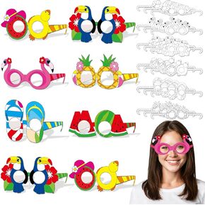 36 Set Summer Paper Glasses Craft Kits Color Your Own Hawaiian Paper Glass DIY Hawaiian Luau Birthday Party Eyeglasses Summer Beach Theme Glasses Photo Booth Props for Birthday Pool Party Supplies in Kuwait