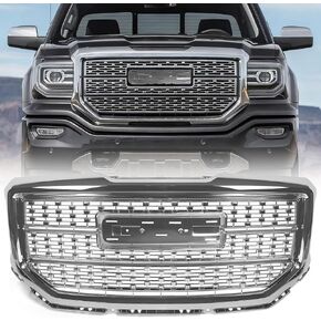 Front Bumper Grille Grill Assembly Compatible with GMC Sierra 1500 Denali Style 2016 2017 2018 Hood Mesh Upper Grill Direct Replacement (Chrome) in Saudi Arabia