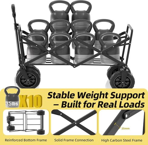 EchoSmile Heavy Duty 350 Lbs Capacity Collapsible Wagon, Outdoor Folding Camping Grocery Portable Utility Cart, Adjustable Rolling Carts, All Terrain Sports Wagon with Big Wheels (Black) in Saudi Arabia