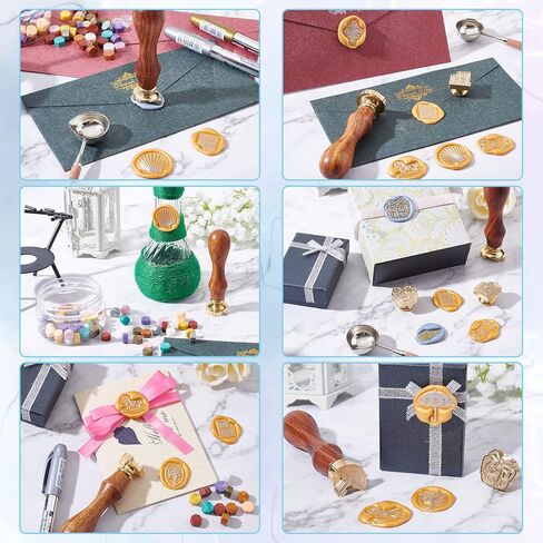CRASPIRE 12Pcs/Box Halloween Wax Seal Stamp Set Vintage Sealing Wax Stamps 25mm Retro Removable Brass Stamp Heads with 2pcs Wood Handle for Wedding Invitations Envelope(Skull Pumpkin Bats Ghost) in Kuwait