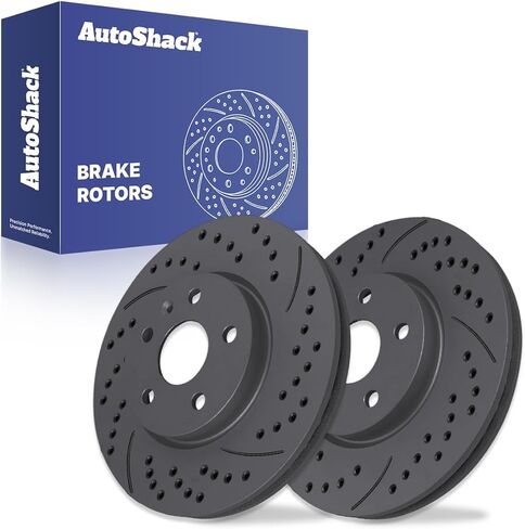 AutoShack Front Brake Rotors for Chevrolet, Equinox 2010-2017, AWD FWD L4 2.4L V6 3.0L 3.6L - Coated Drilled & Slotted - Black Matte Finish - BlackShield - 12.64" (321 mm), 5-Lug in Kuwait